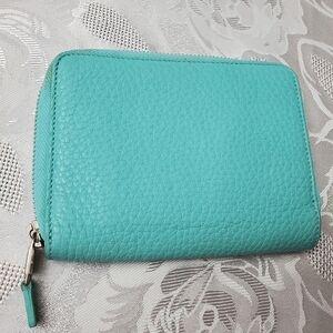 Tiffany & Co. Pebbled Leather Zip Wallet in Tiffany Blue